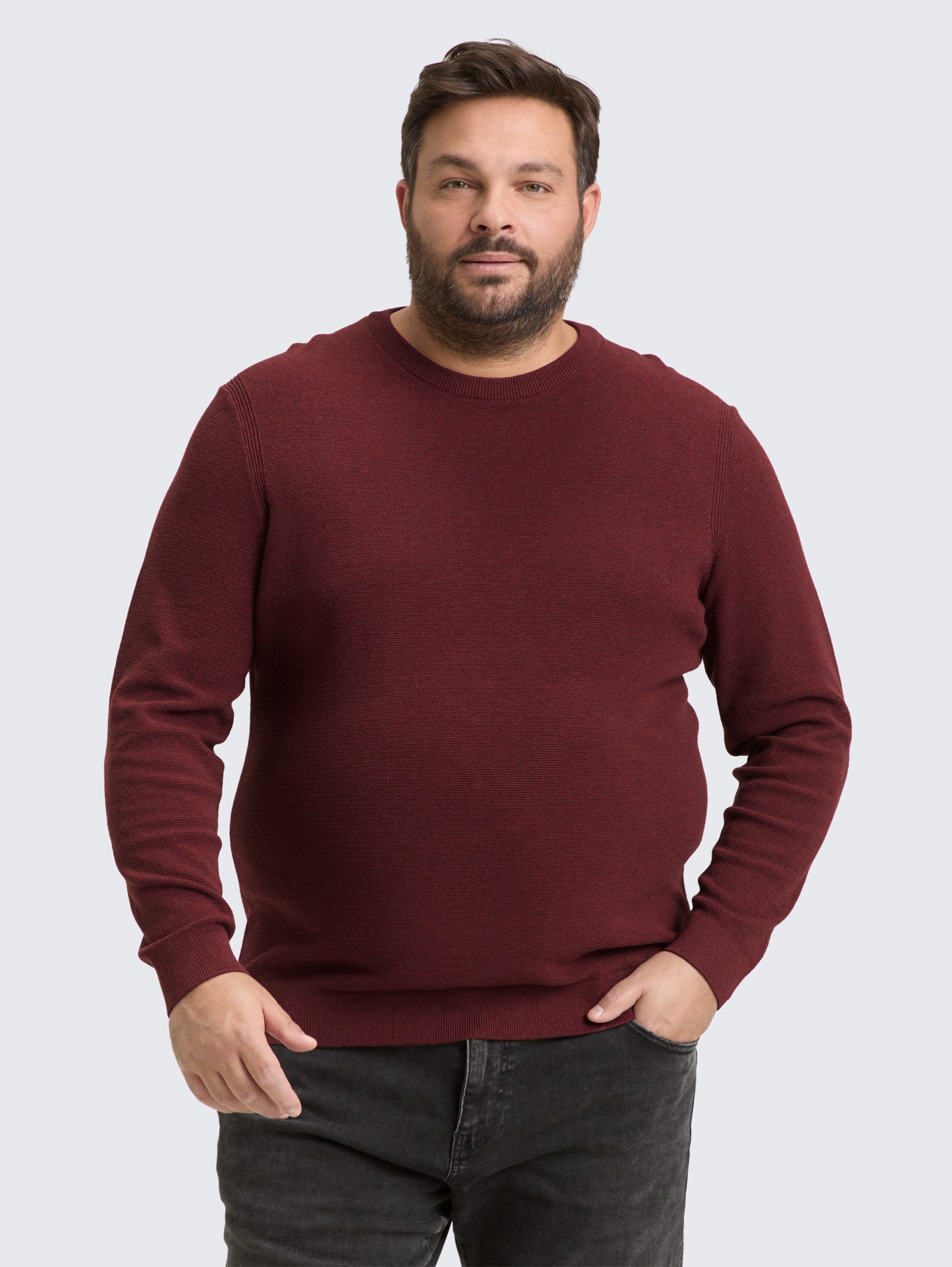 Plus Size - Gebreide trui van katoen - bordeaux_melange - 