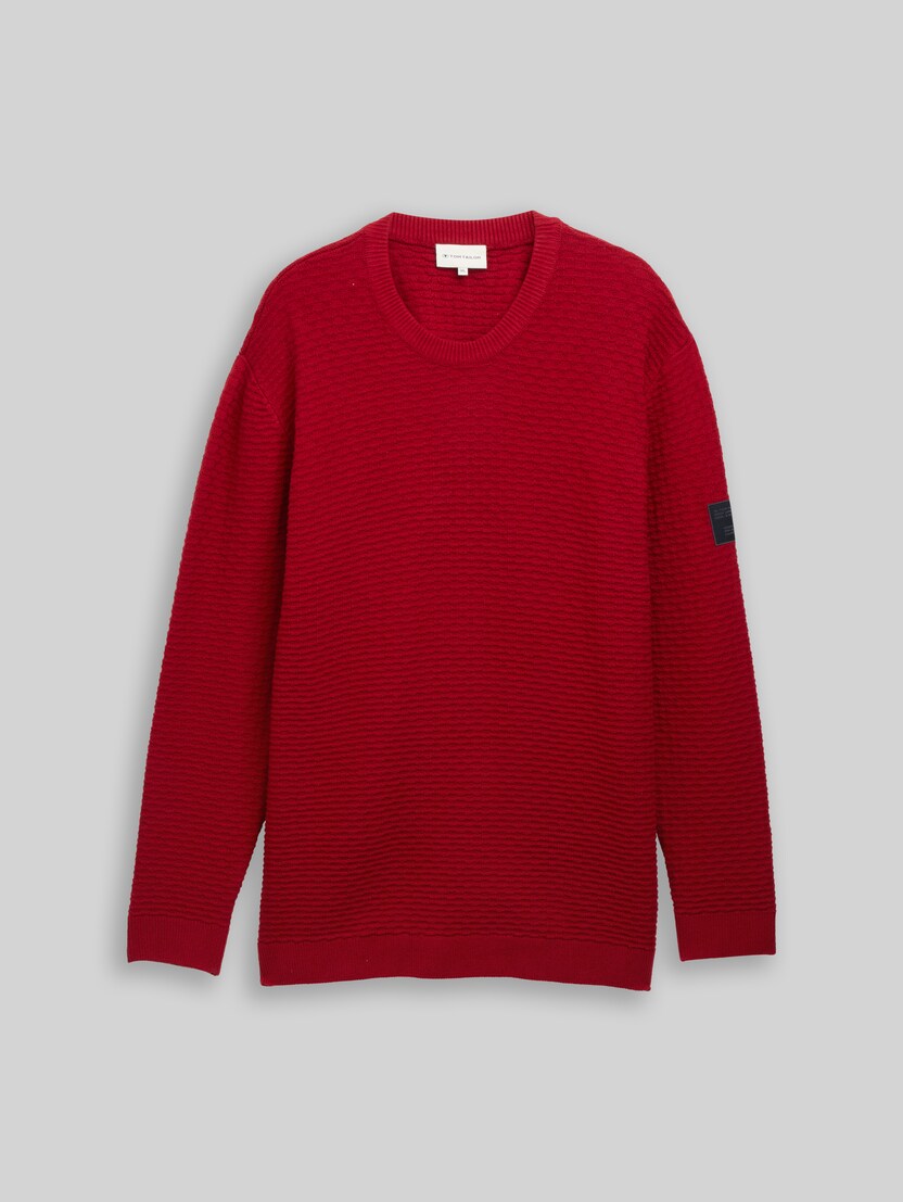Plus Size - Knitted jumper with round neckline by Men Plus Size, Coach Red