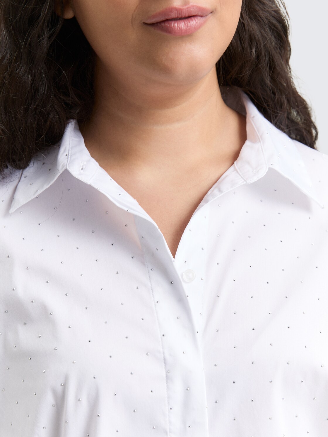 Plus Size - Loose fit blouse with rhinestones - stones on solid - Detail model view
