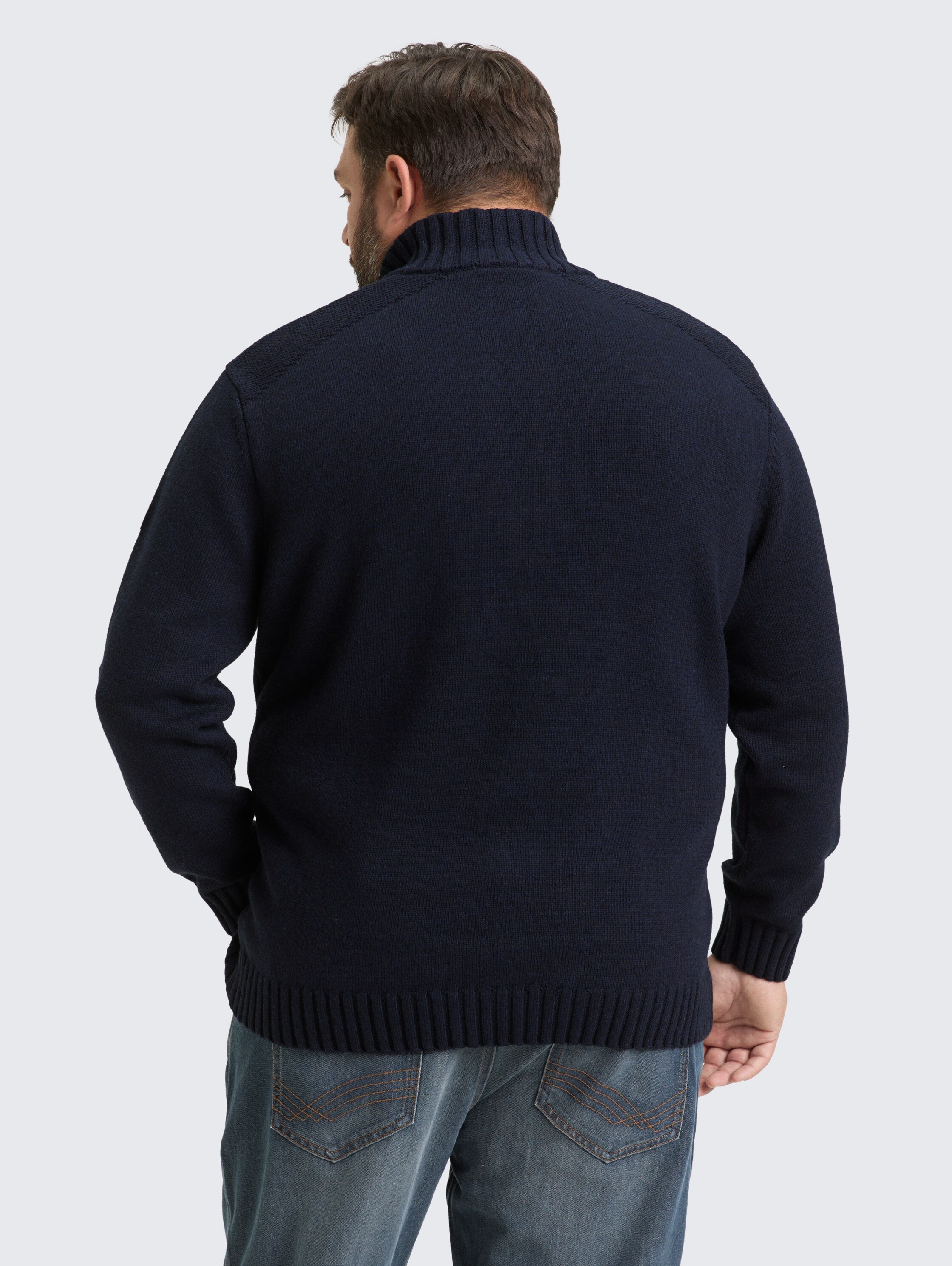 Plus Size - Troyer Strickpullover mit Ripp-Details - Knitted Navy Melange