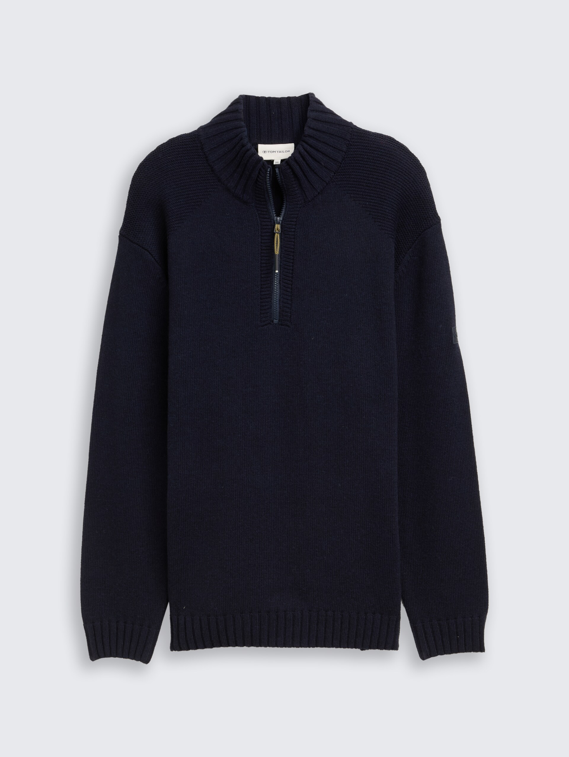 Plus Size - Troyer Strickpullover mit Ripp-Details - Knitted Navy Melange
