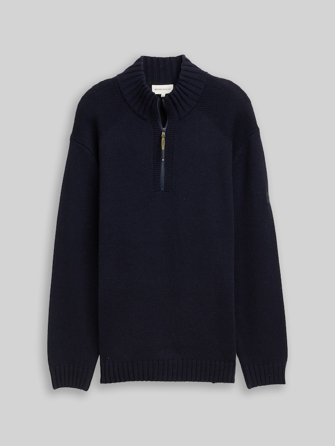 Plus Size - Troyer Strickpullover mit Ripp-Details von Men Plus Size, Knitted Navy Melange