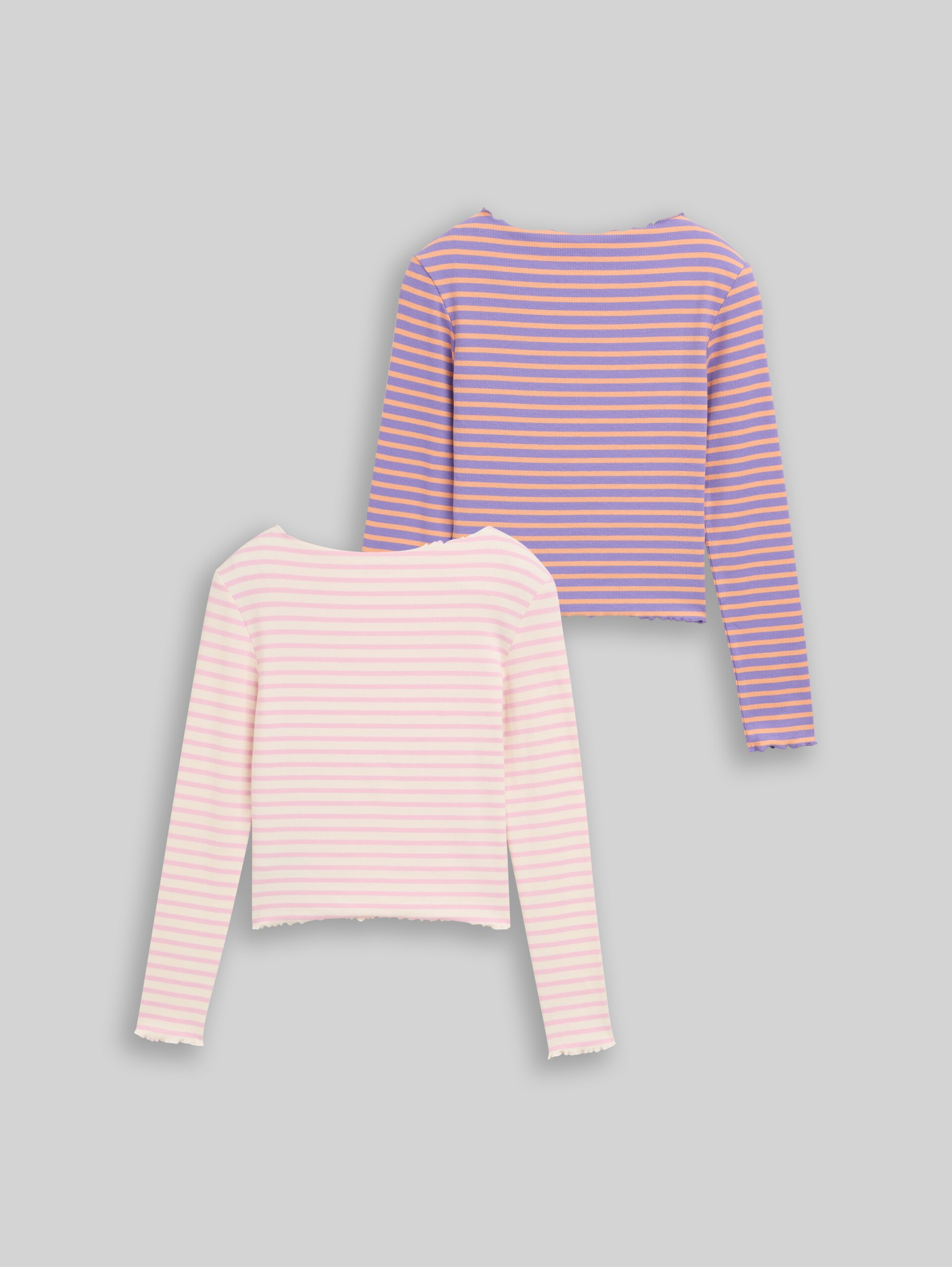 Ribbed long-sleeved shirt in a pack of 2 with striped pattern - offwhite pink stripe