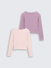 Ripp Langarmshirt im 2er-Pack mit Streifenmuster - offwhite pink stripe