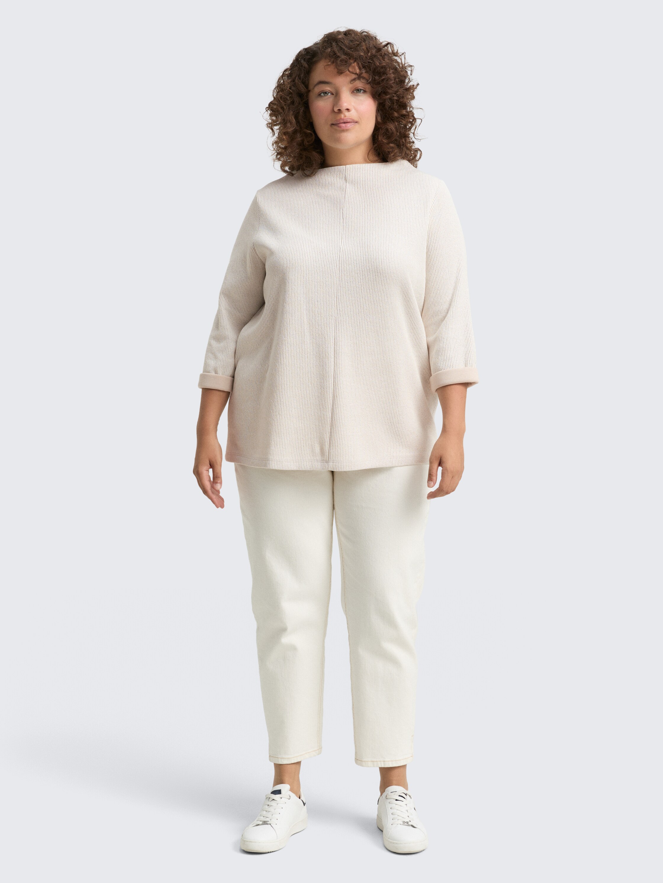 Plus Size - Sweatshirt met opstaande kraag - sand_stone_beige_melange - 