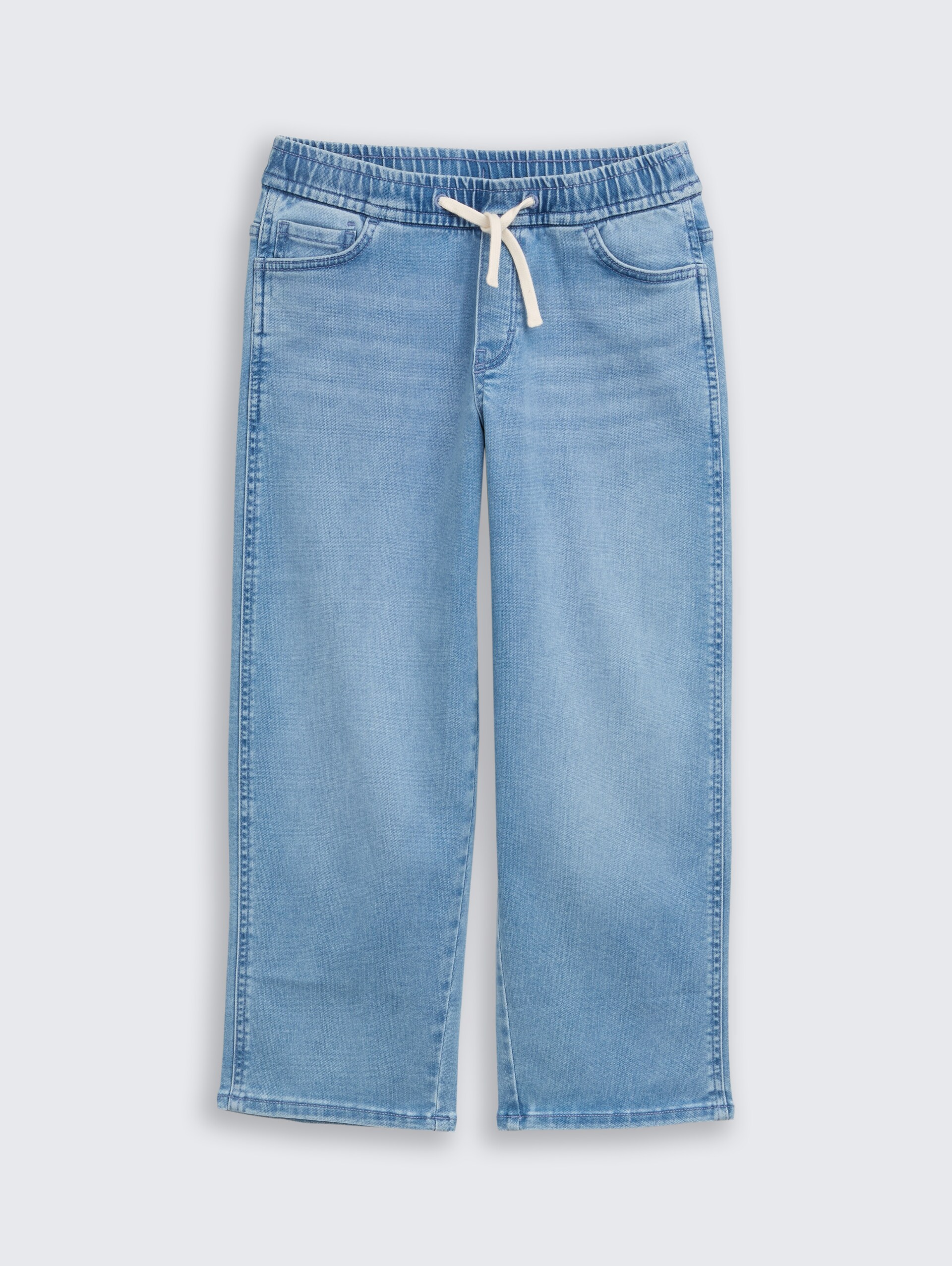 Chino Hose im Denim-Look - Used Light Stone Blue Denim - Vorder-Produkt-Ansicht