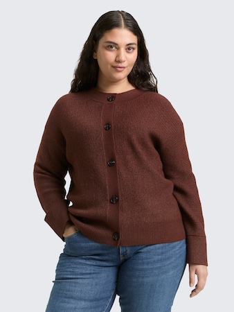 Plus Size - Oversize Cardigan mit Rundhalsausschnitt von Women Plus Size, dark pecan brown melange