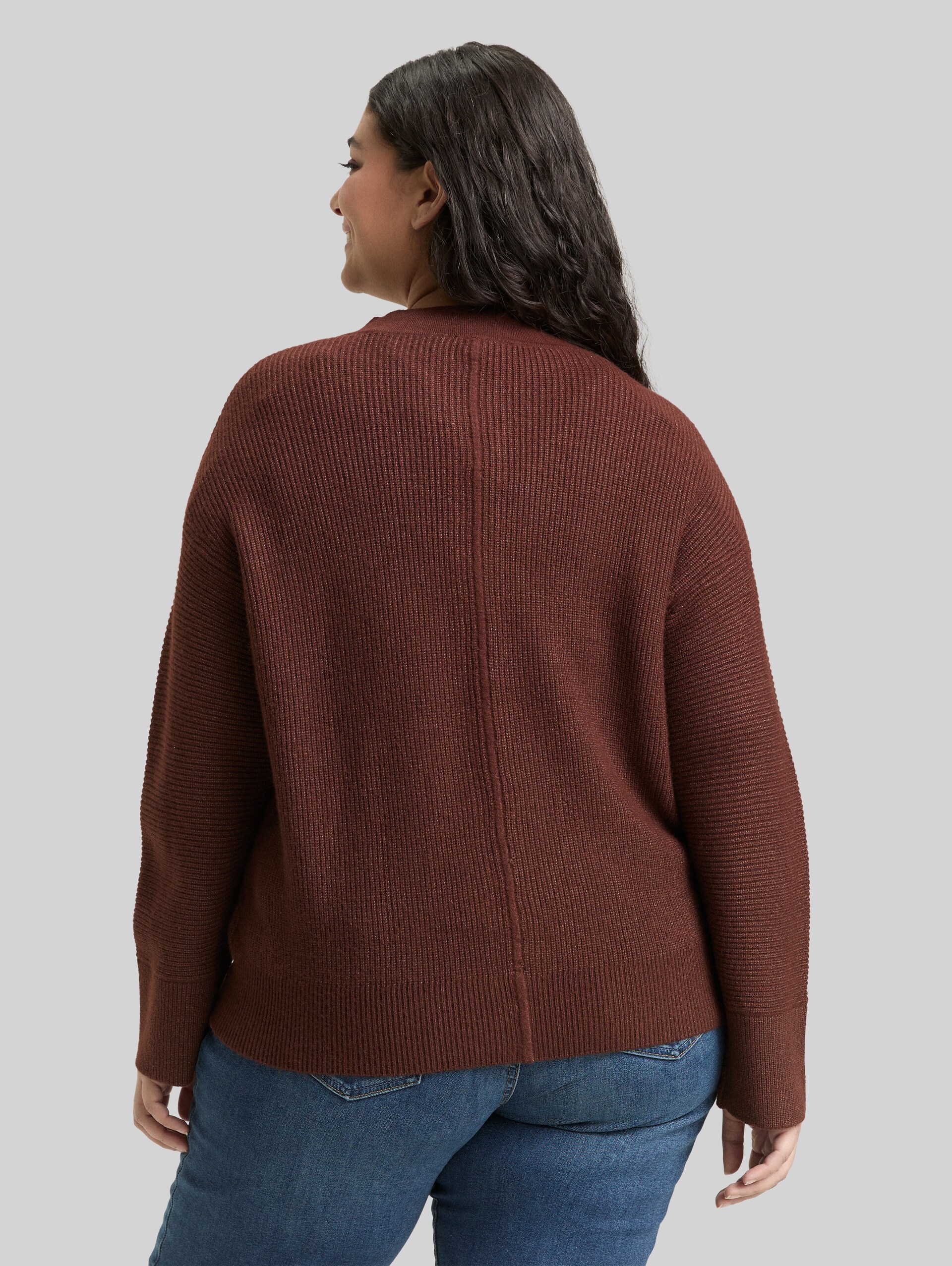 Plus Size - Oversize Cardigan mit Rundhalsausschnitt - dark pecan brown melange