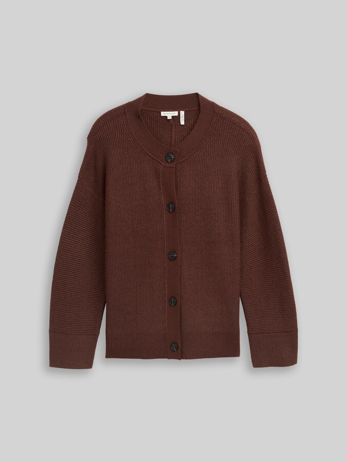 Plus Size - Oversized cardigan with round neckline by Women Plus Size, dark pecan brown melange