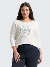 Plus Size - Langarmshirt mit Print - Soft Clear White - Ausschnitt Model-Vorderansicht