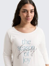 Plus Size - Langarmshirt mit Print - Soft Clear White - Detail-Model-Ansicht