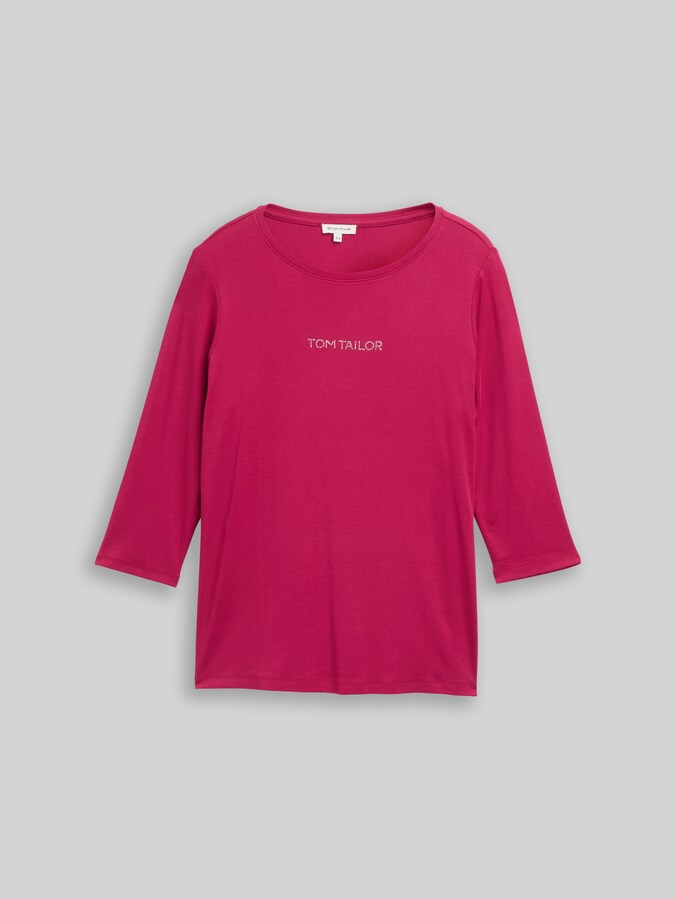 Plus Size - Slim fit shirt met lange mouwen en glitterlogo door Women Plus Size, dark pink