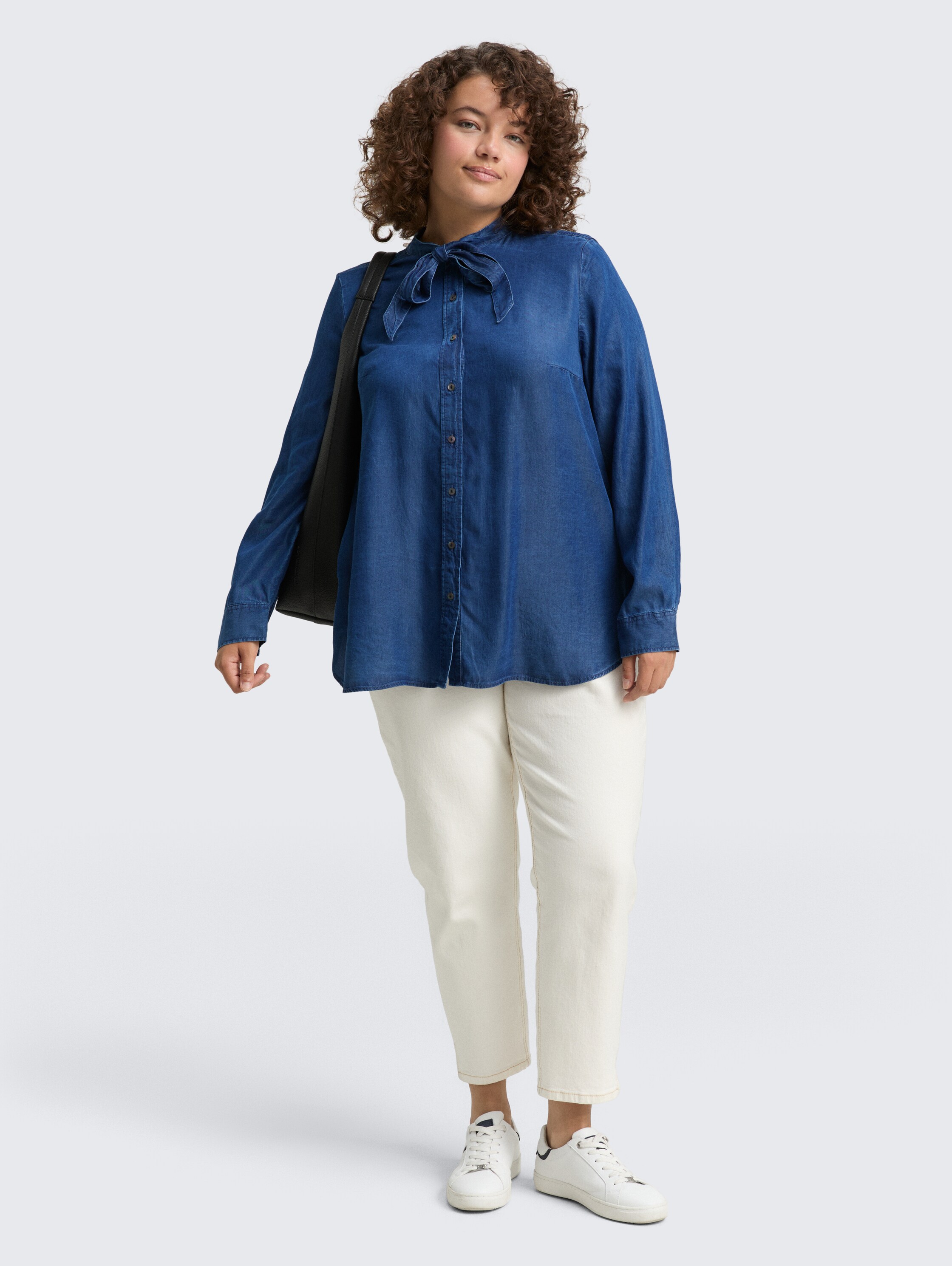 Plus Size - Blouse with bow detail - blue_denim_dark_wash - 