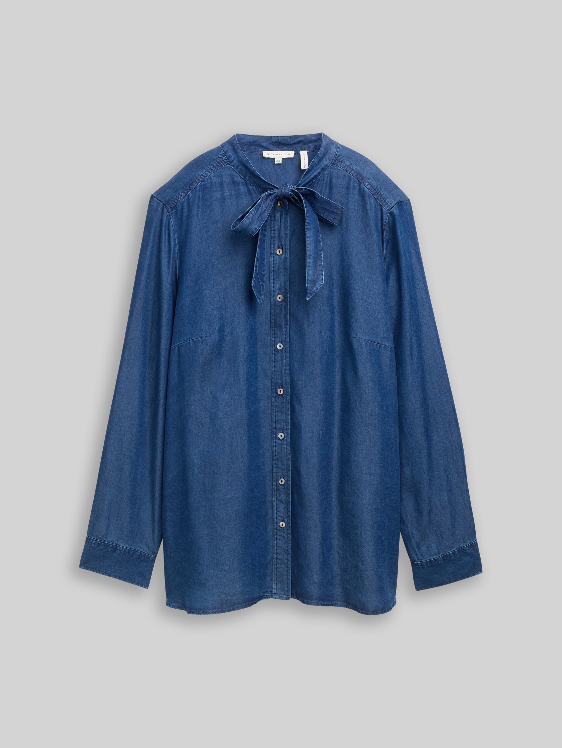 Plus Size - Blouse with bow detail - blue denim dark wash - Front product view