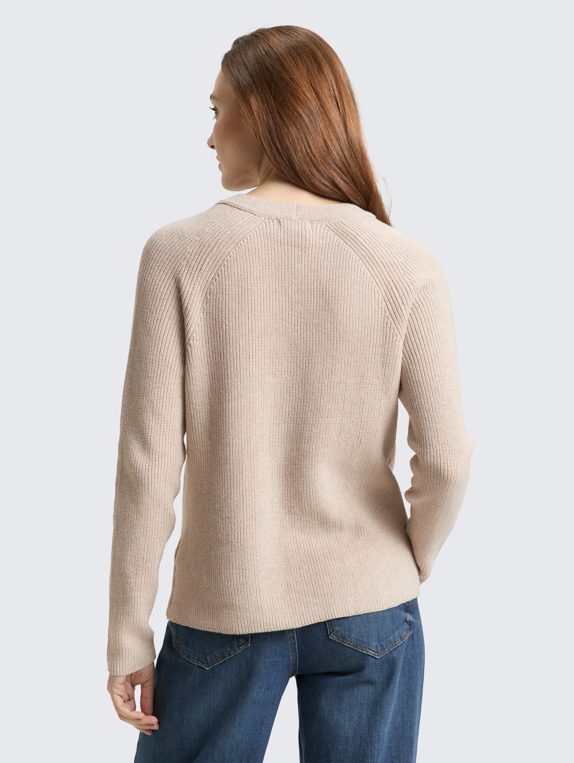 Strickpullover mit V-Ausschnitt - dusty alabaster melange