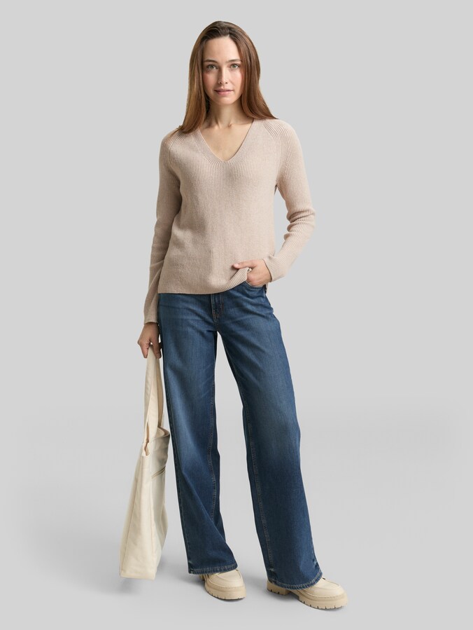 Pull en maille à col en V par Women, dusty alabaster melange