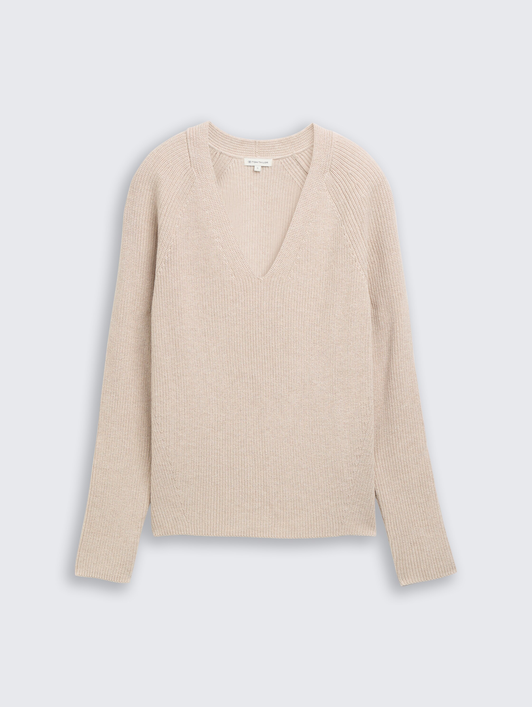 Strickpullover mit V-Ausschnitt - dusty alabaster melange