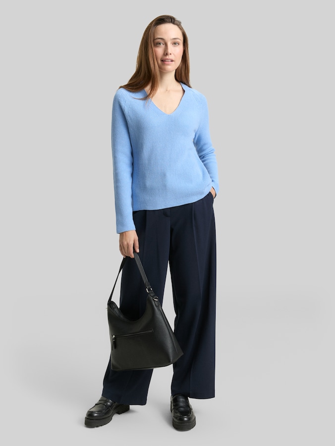 Pull en maille à col en V par Women, light fjord blue