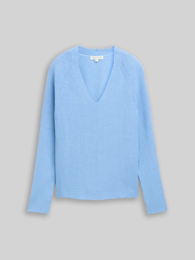 Pull en maille à col en V par Women, light fjord blue