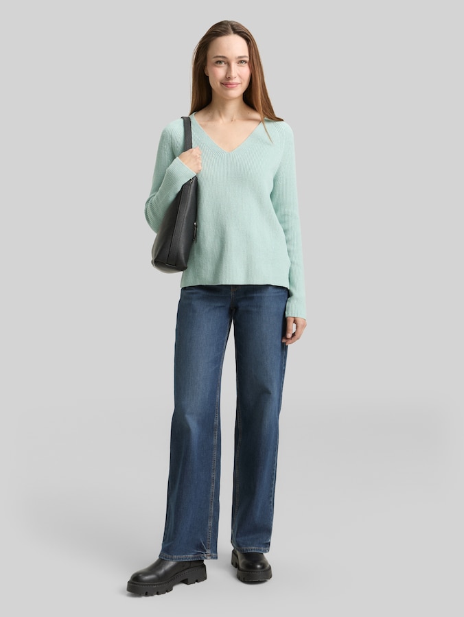 Pull en maille à col en V par Women, blue haze