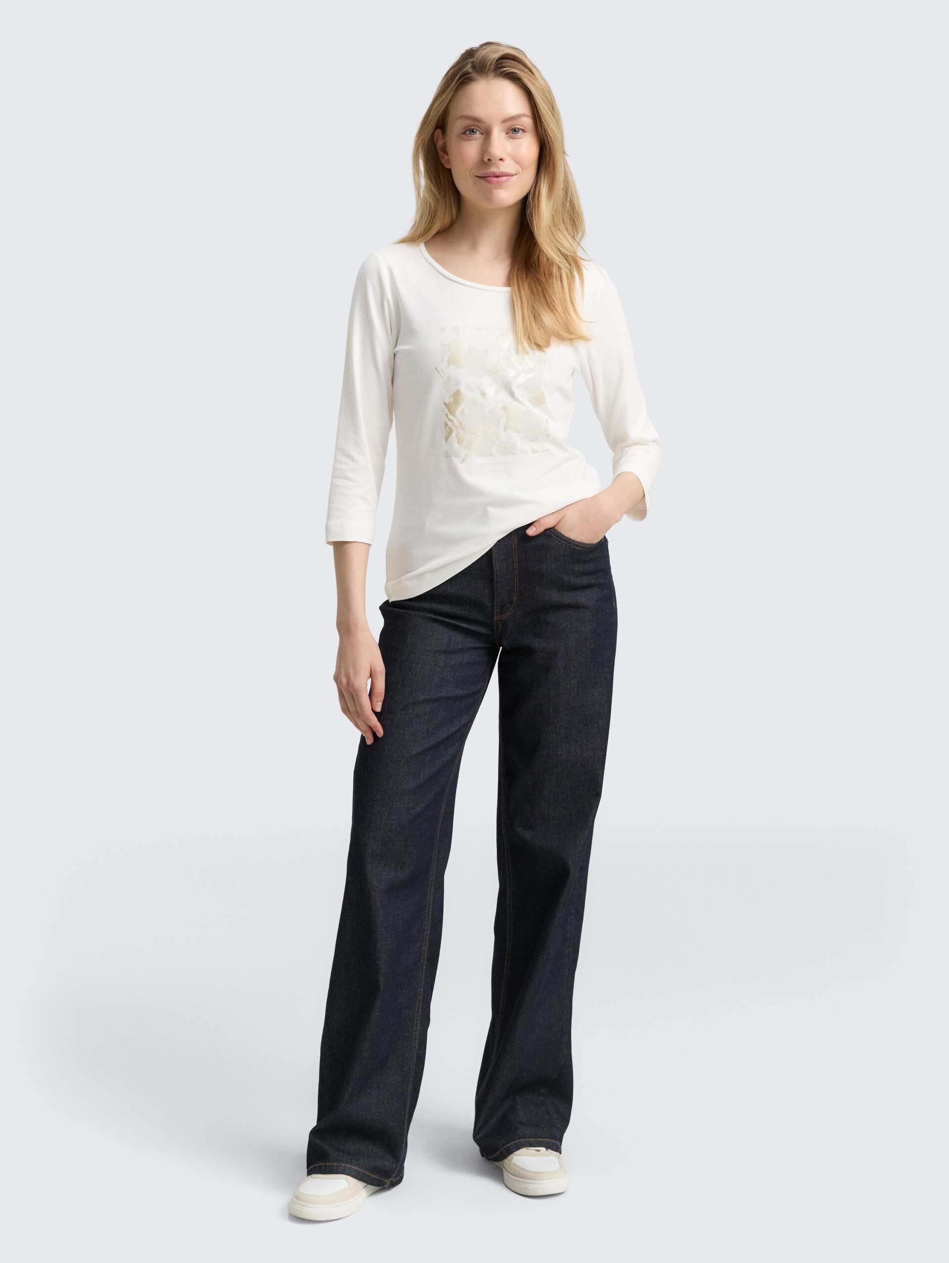 T-shirt met lange mouwen en bedrukt motief - Whisper White - Model vooraanzicht