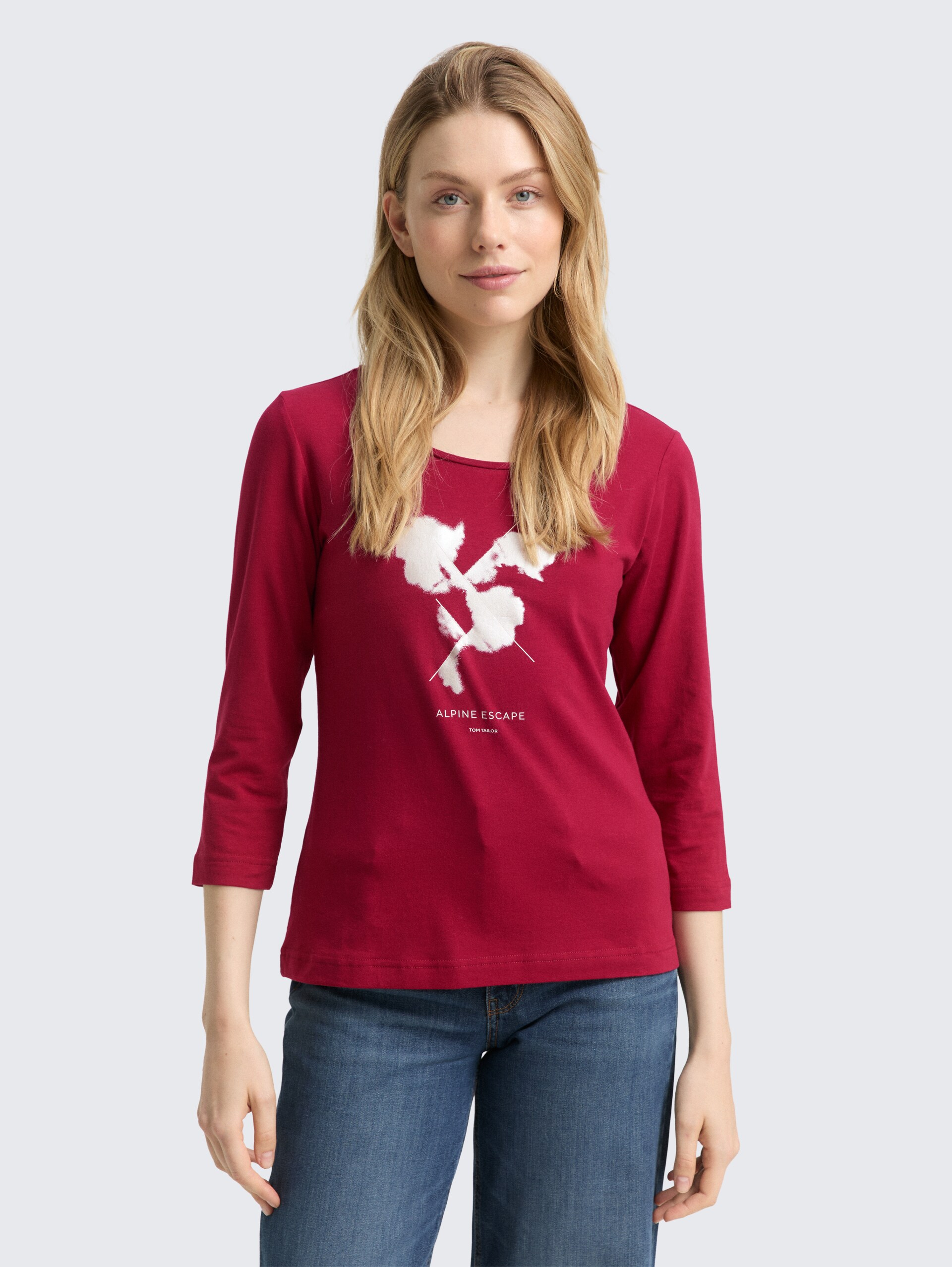T-shirt met lange mouwen en bedrukt motief - Rumba Red - Nek model vooraanzicht