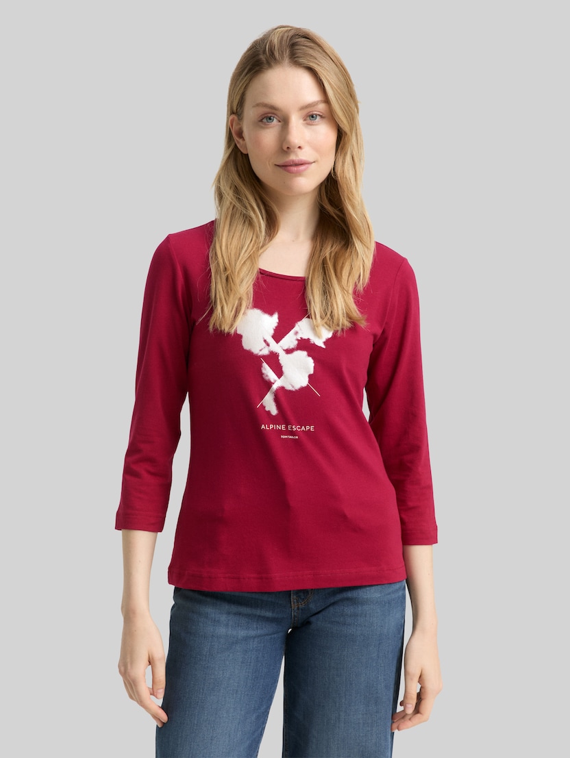 T-shirt met lange mouwen en print door Women, Rumba Red