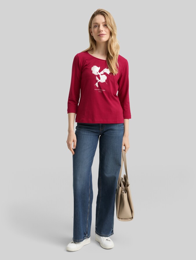 T-shirt met lange mouwen en bedrukt motief door Women, Rumba Red