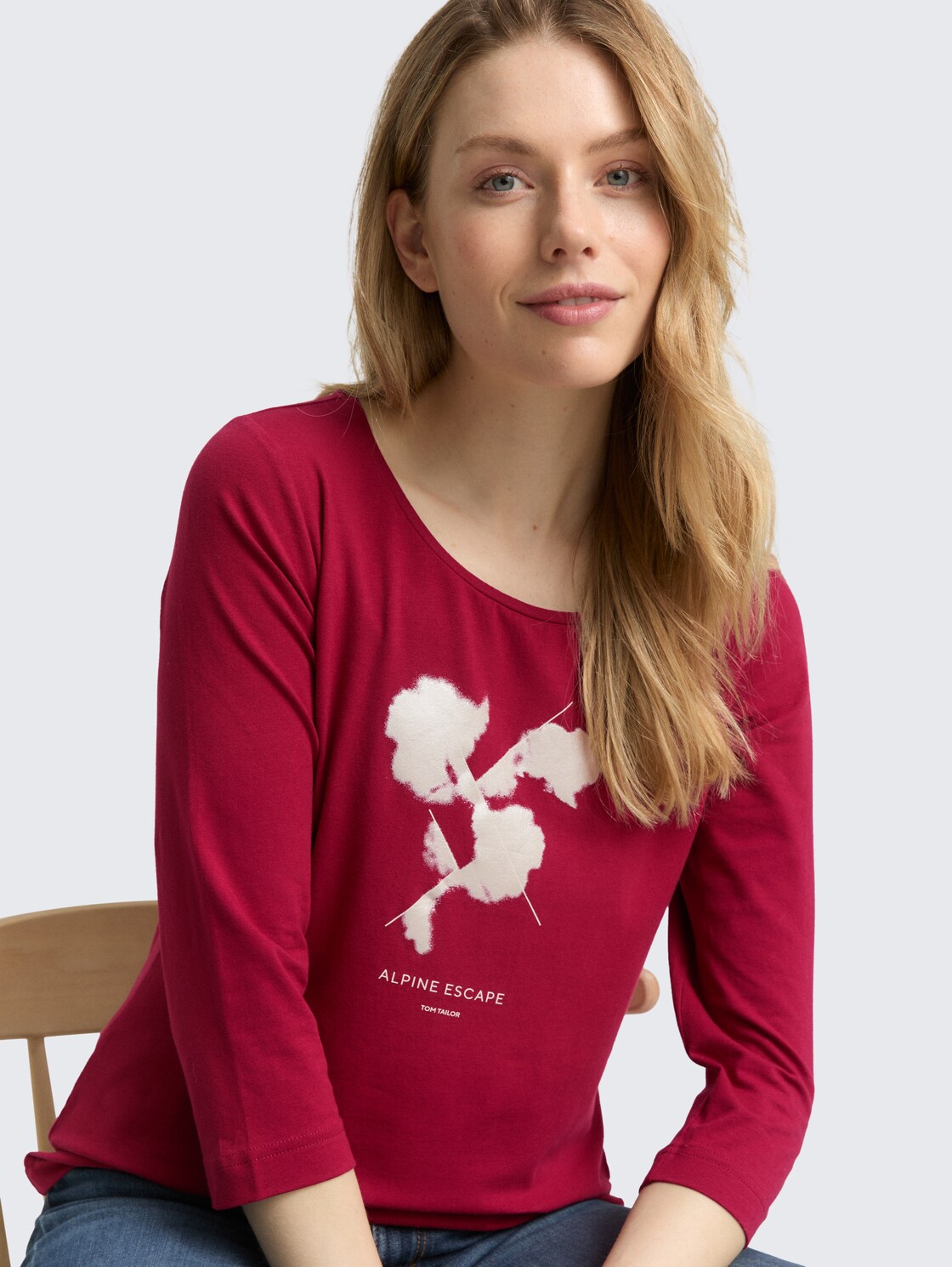 Langarmshirt mit Print - Rumba Red - Detail-Model-Ansicht