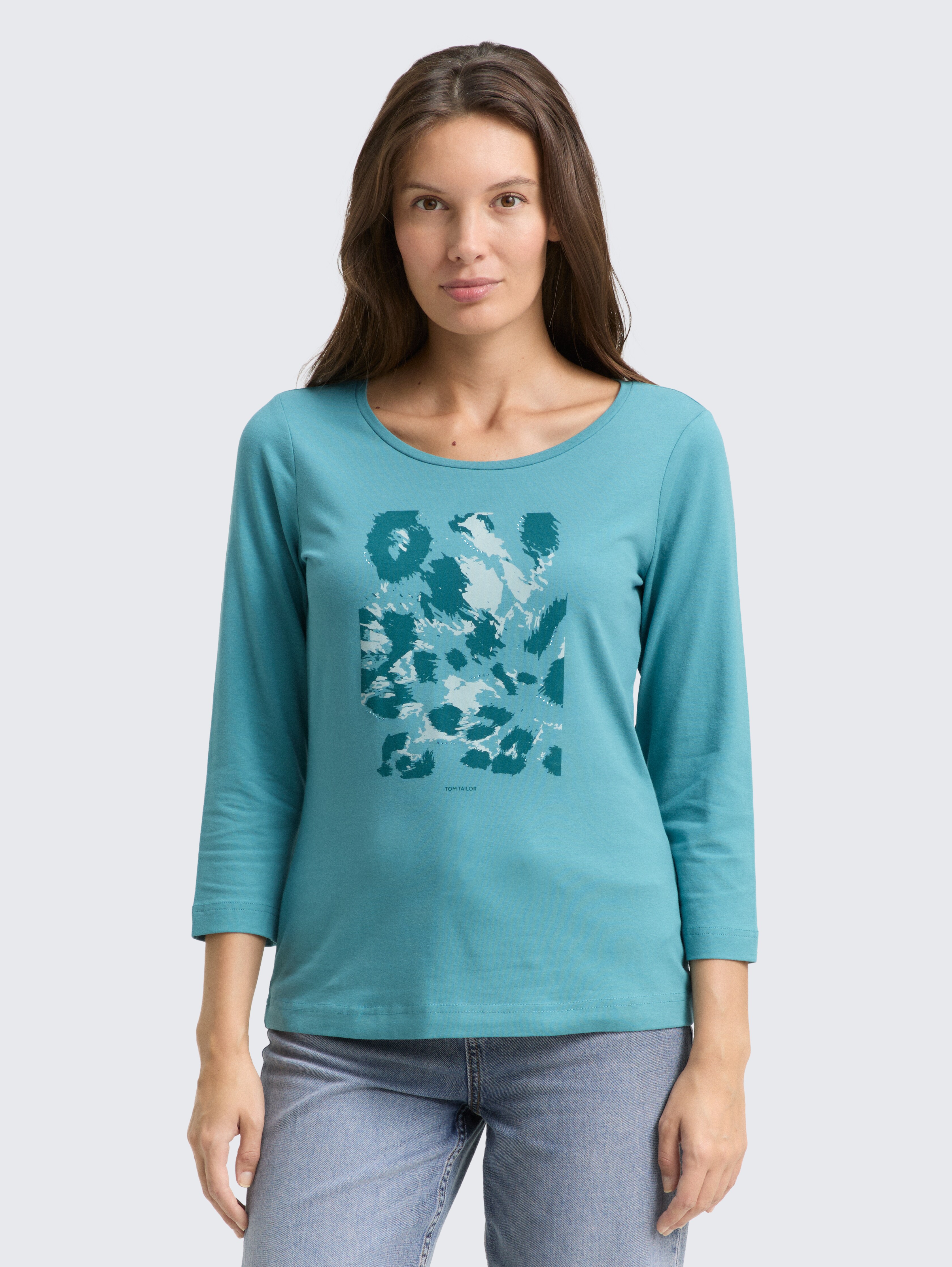 Langarmshirt mit Print von Women, tropical teal