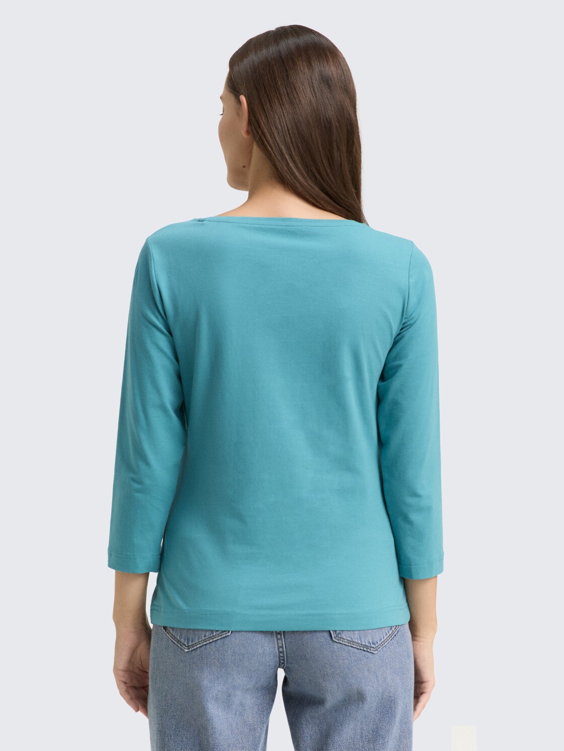 Langarmshirt mit Print - tropical teal - Auschnitt Model-Rückansicht