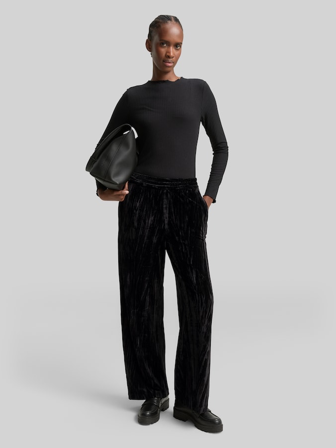 Pantalon large en velours par Denim Female, deep black