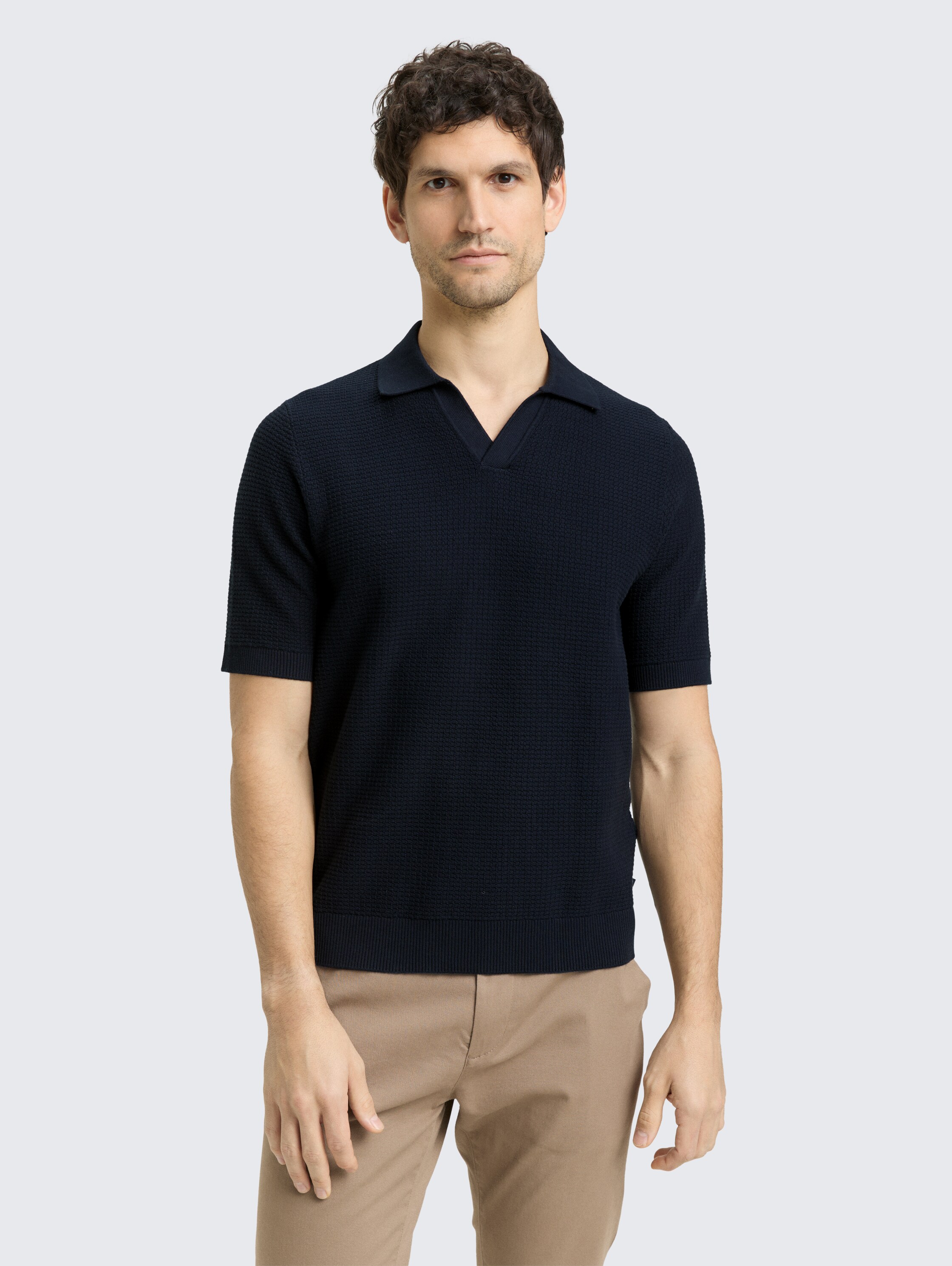 Pull en maille à col polo - sky captain blue - Découpe Vue de face du modèle