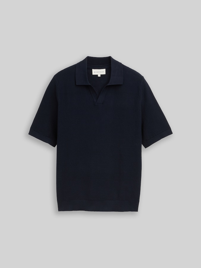 Pull en maille à col polo par Men, sky captain blue