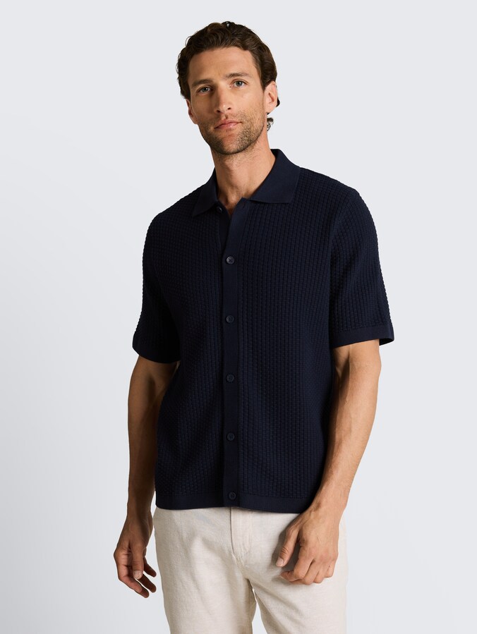 Cardigan with polo collar by Men, sky captain blue