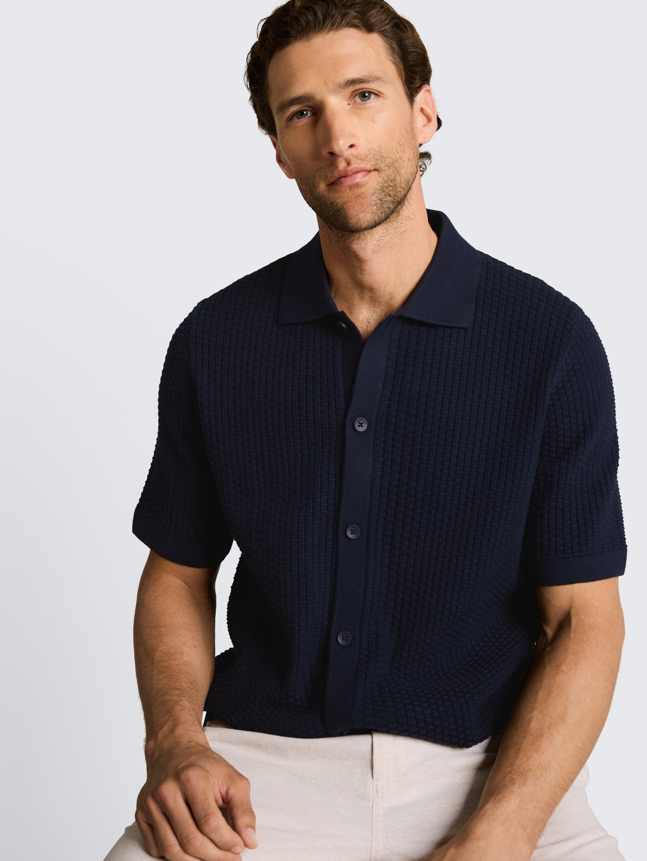 Strickjacke mit Polokragen - sky_captain_blue_1 - 