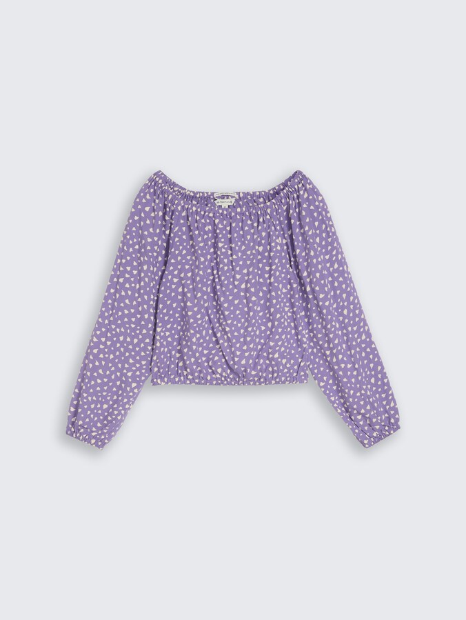 Cropped Bluse mit Carmen-Ausschnitt von Teen Girls, purple small heart print
