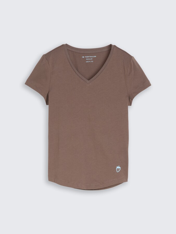 T-shirt with V-neck by Teen Girls, rusty brown
