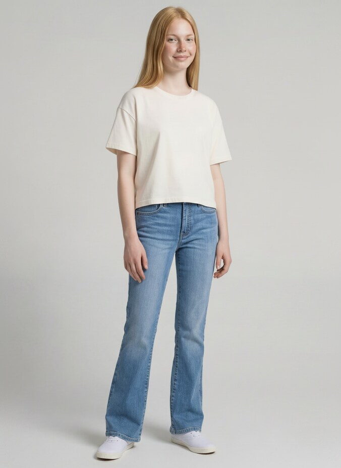 Jean évasé stretch par Teen Girls, mid stone bright blue denim