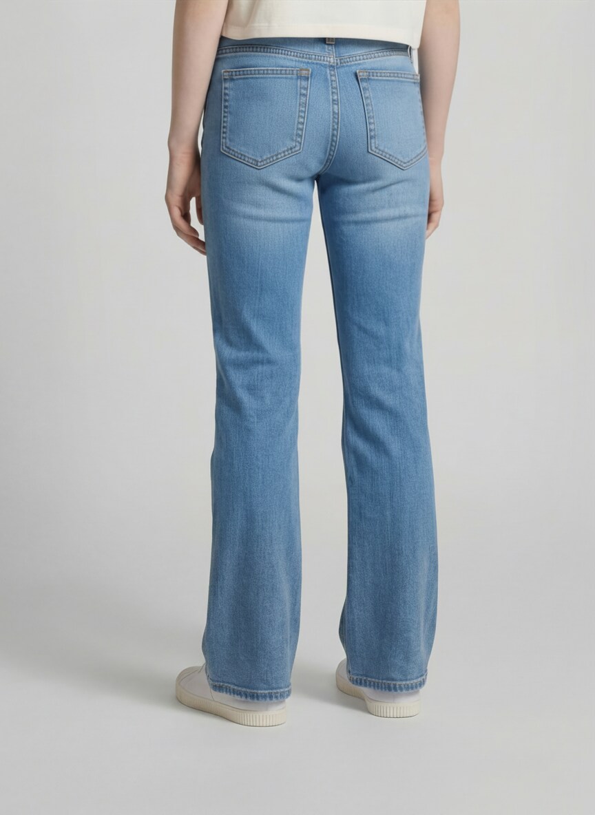 Flared Jeans mit Stretch - mid stone bright blue denim - Auschnitt Model-Rückansicht