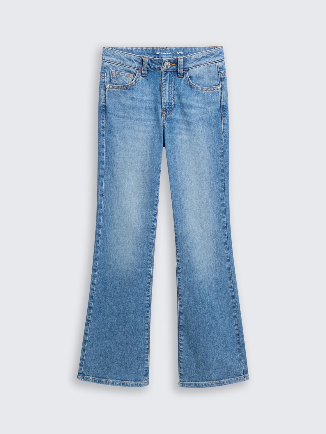 Flared jeans with stretch - mid stone bright blue denim - Front product view