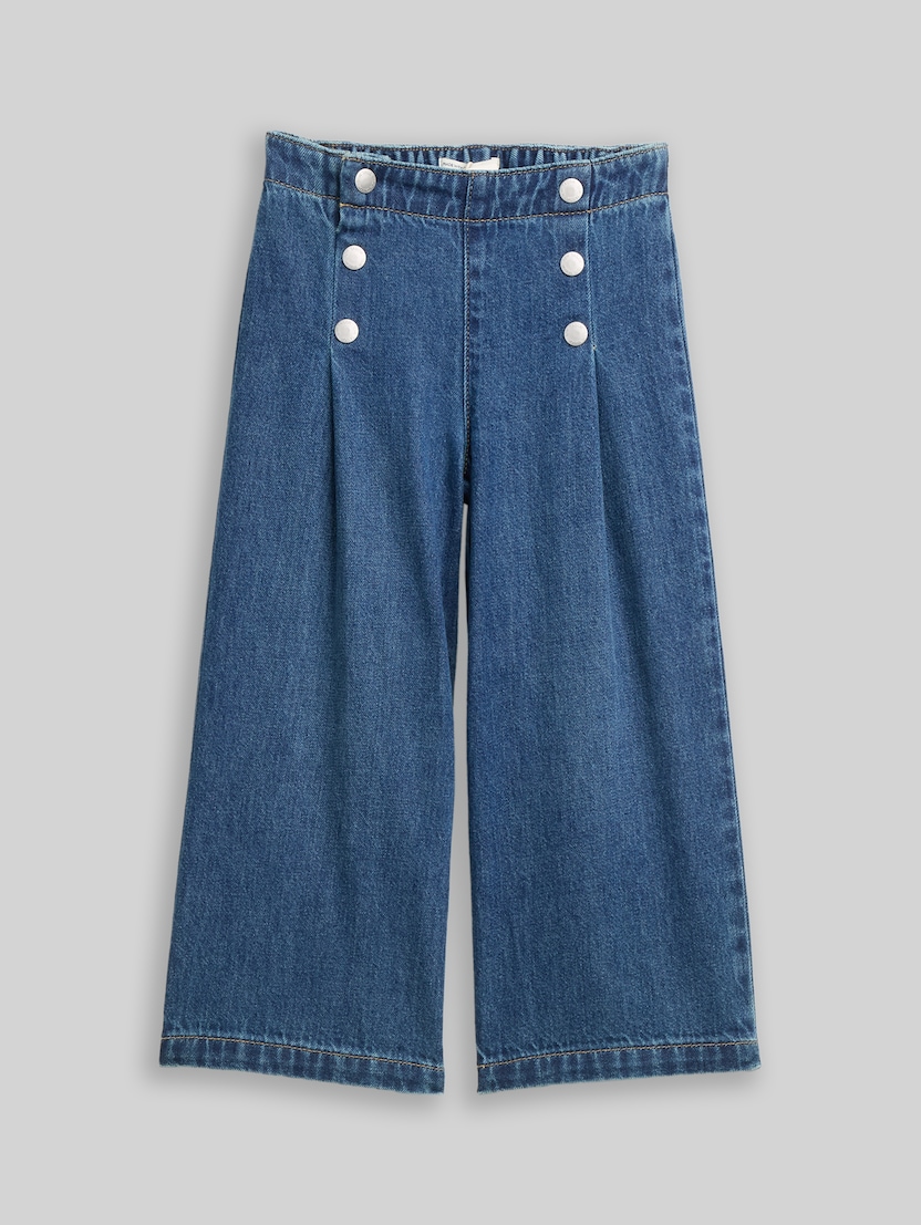 Wide Leg Jeans von Mini Girls, Used Mid Stone Blue Denim