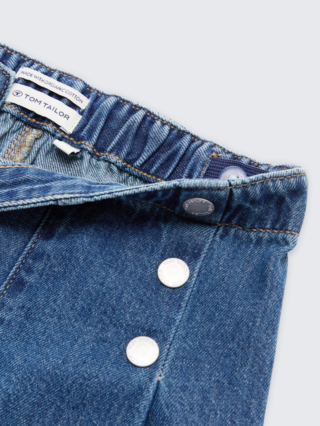 Wide Leg Jeans - Used Mid Stone Blue Denim - Detail-Model-Ansicht