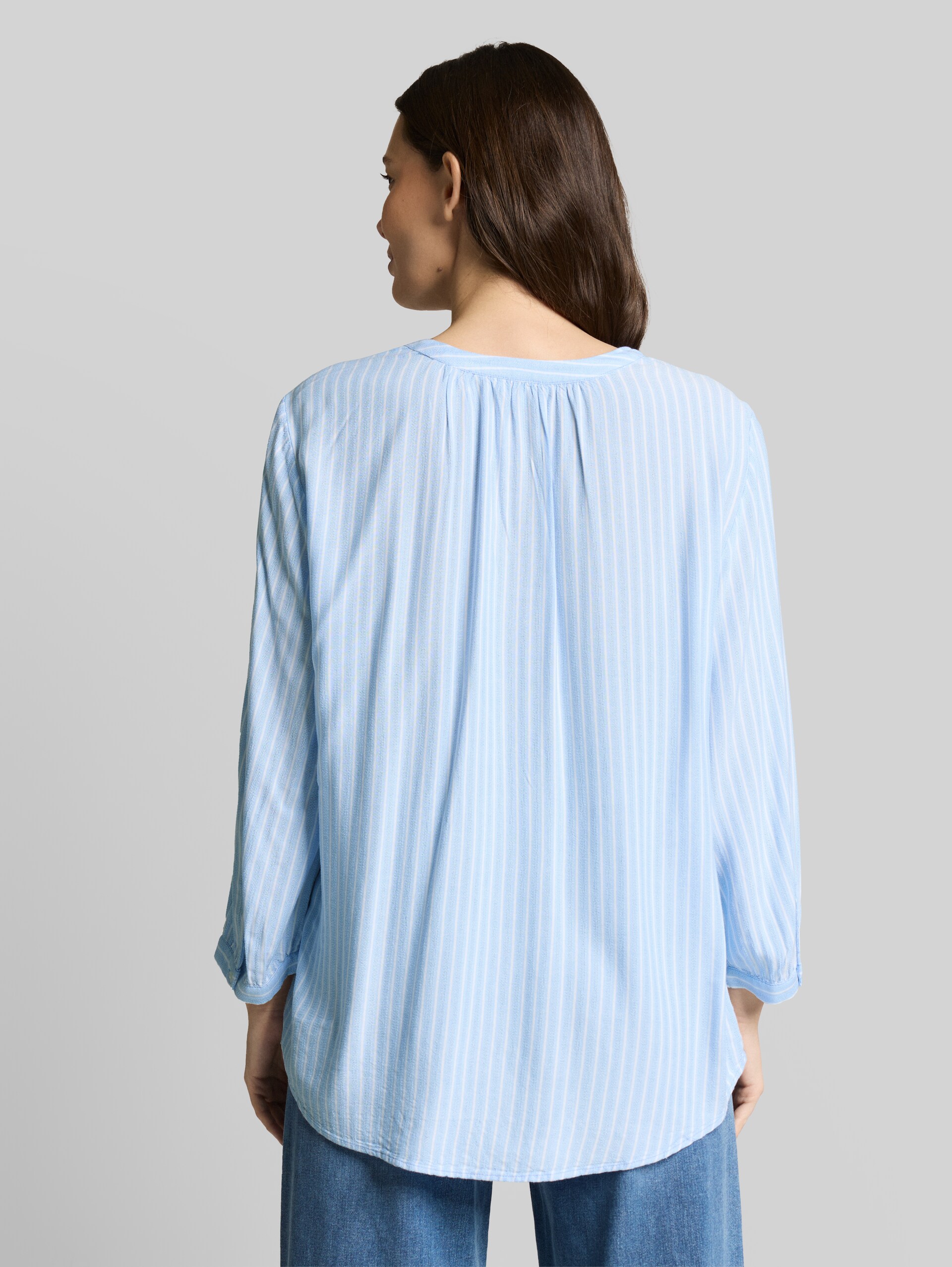 Striped blouse - blue white stripe - Neckline model-back view