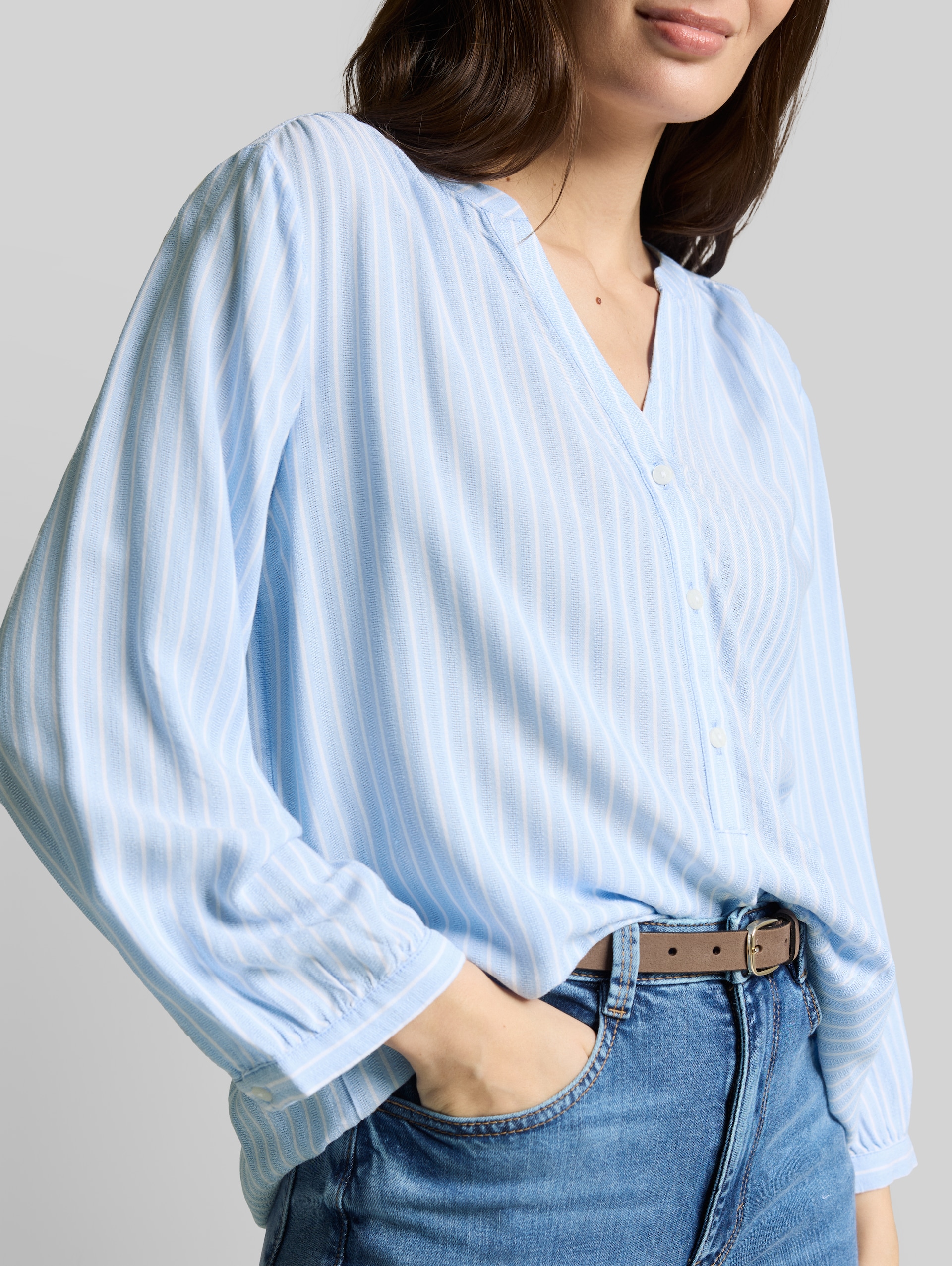 Striped blouse - blue white stripe - Detail model view