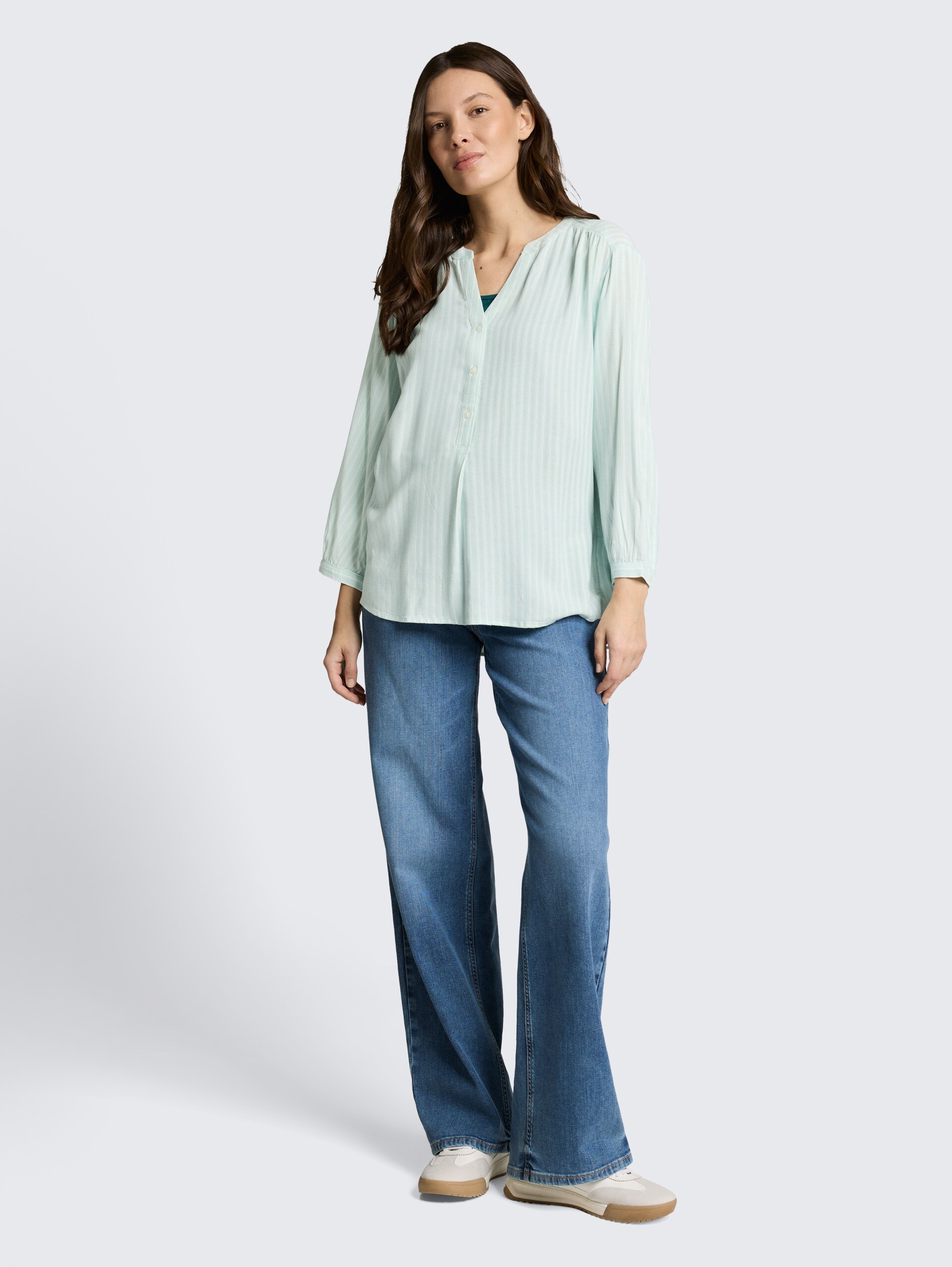 Bluse mit Streifenmuster - blue haze white stripe - Model-Vorderansicht