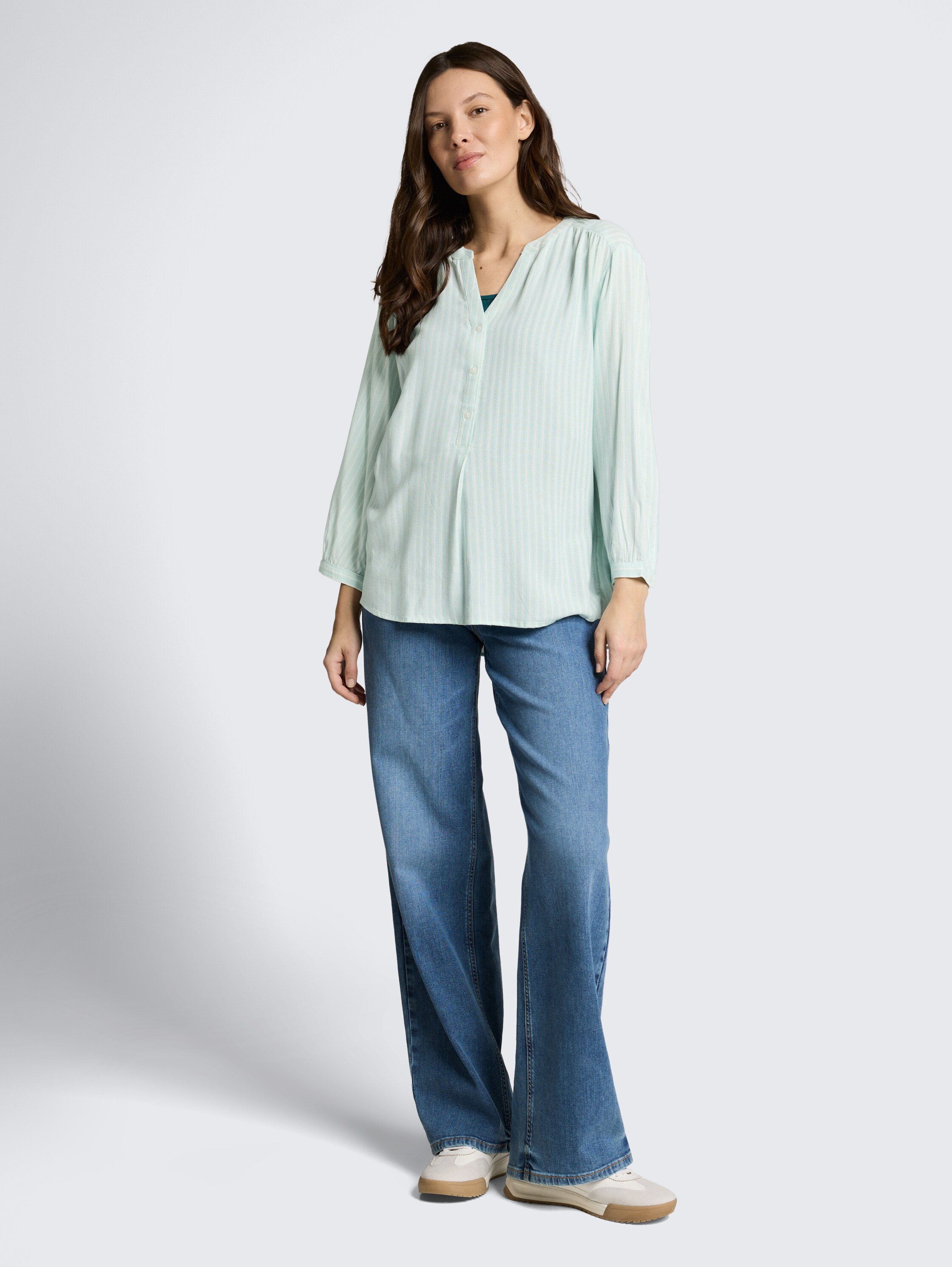 Bluse mit Streifenmuster - blue haze white stripe - Model-Vorderansicht