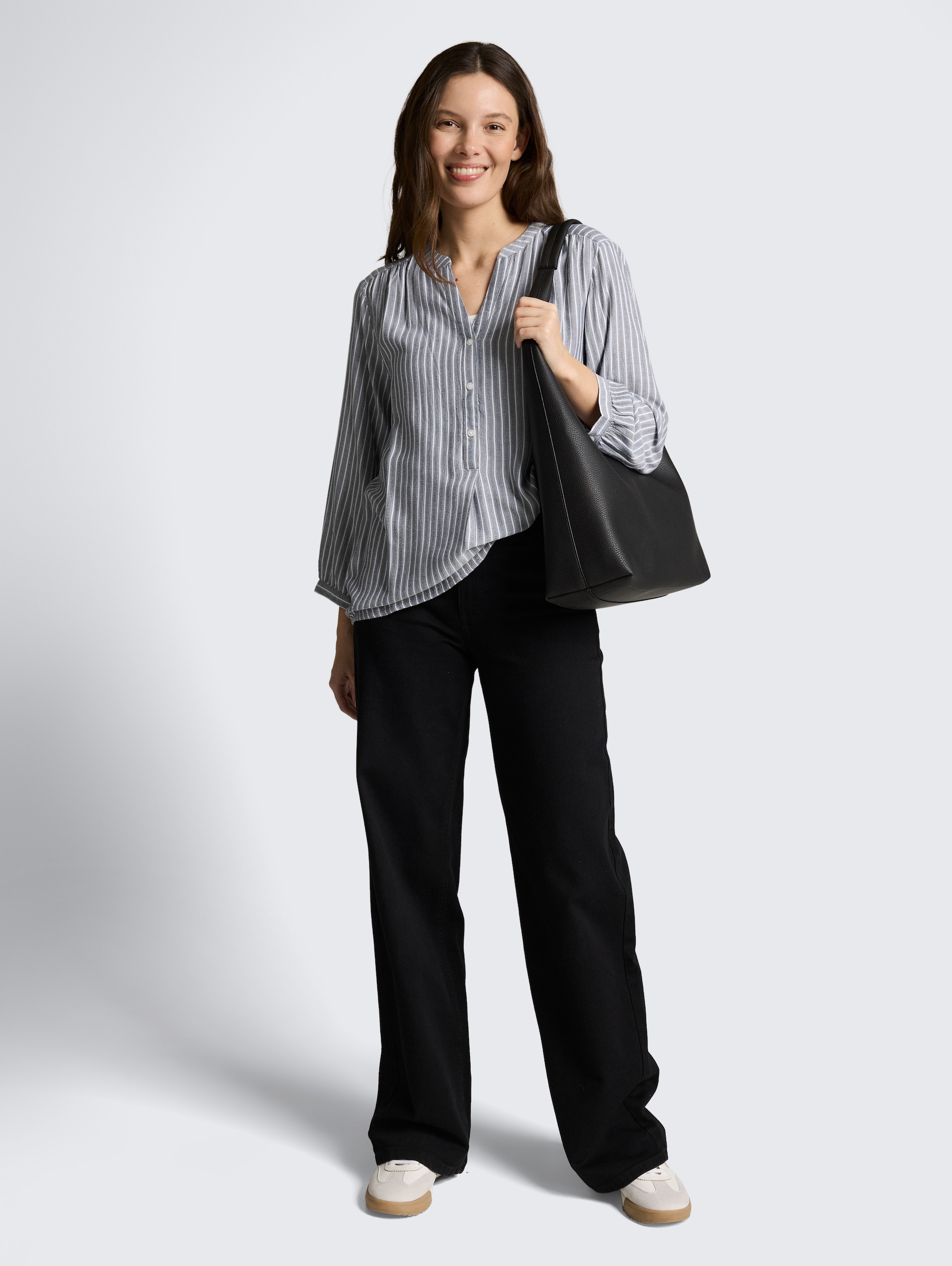 Bluse mit Streifenmuster - navy white stripe - Model-Vorderansicht