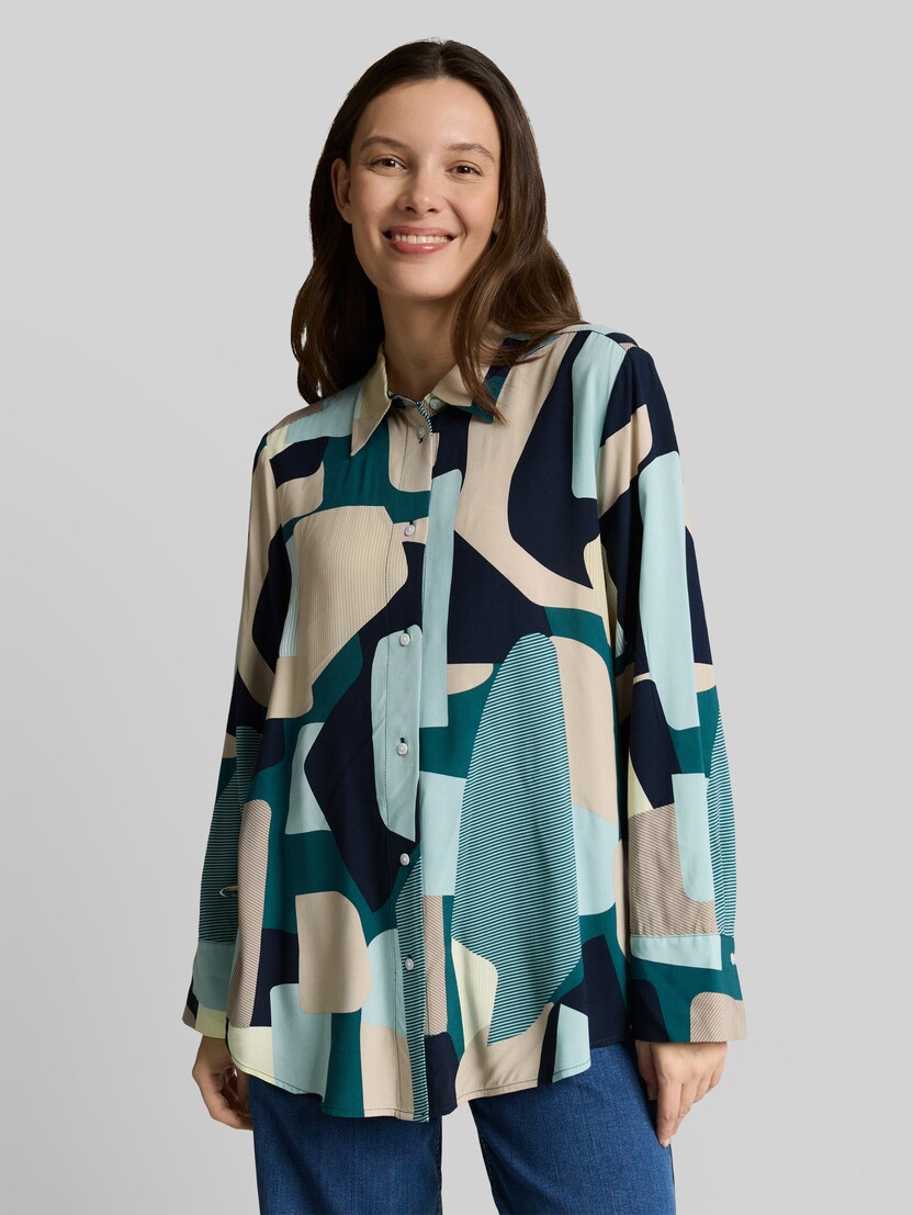Losvallende blouse met strikdetails door Women, abstract stripe print