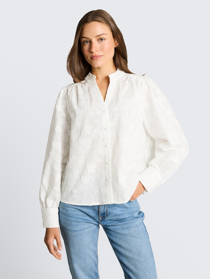 Loose Fit Bluse mit Stickerei von Women, White
